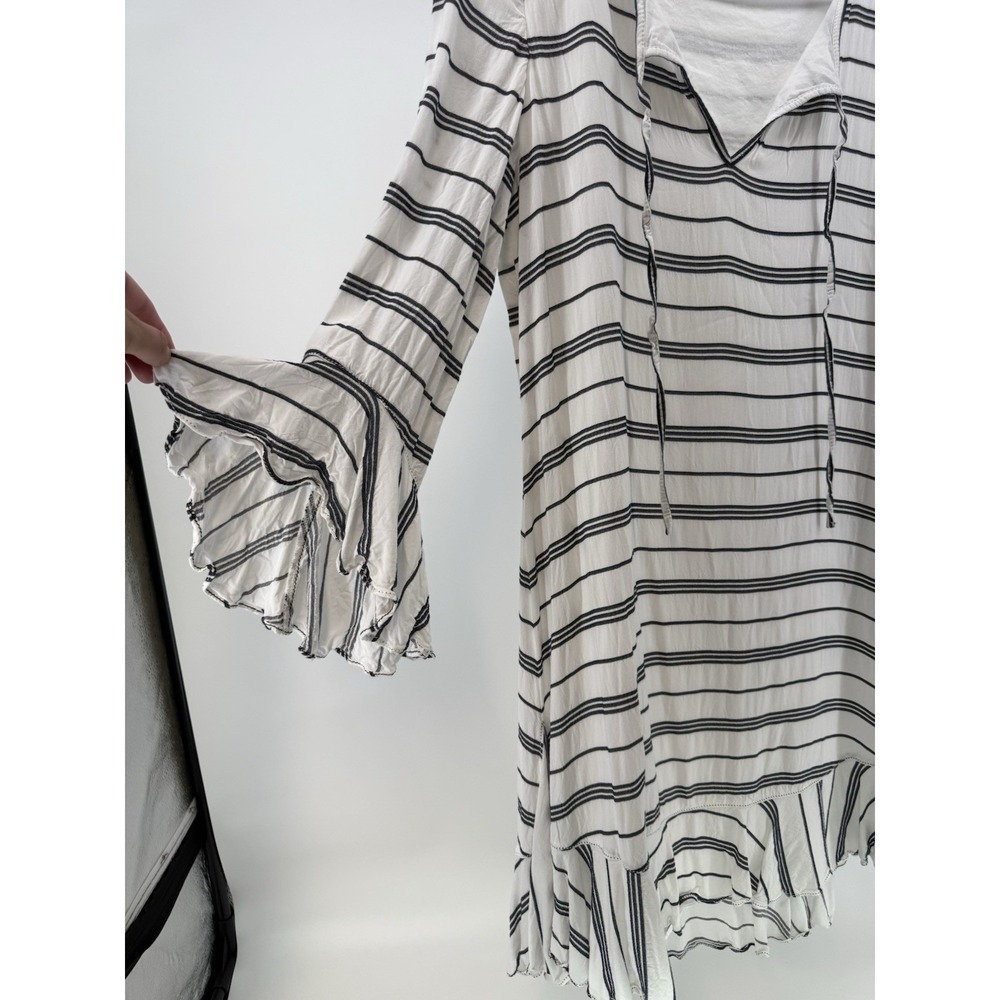 Max Studio London womens S striped tiered dress boho coastal flowy bell sleeve - Picture 2 of 10
